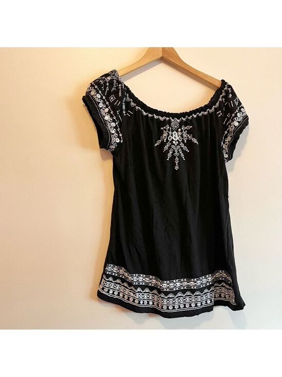 Chico's Tops - Chico's Black Blouse with White Embroidery